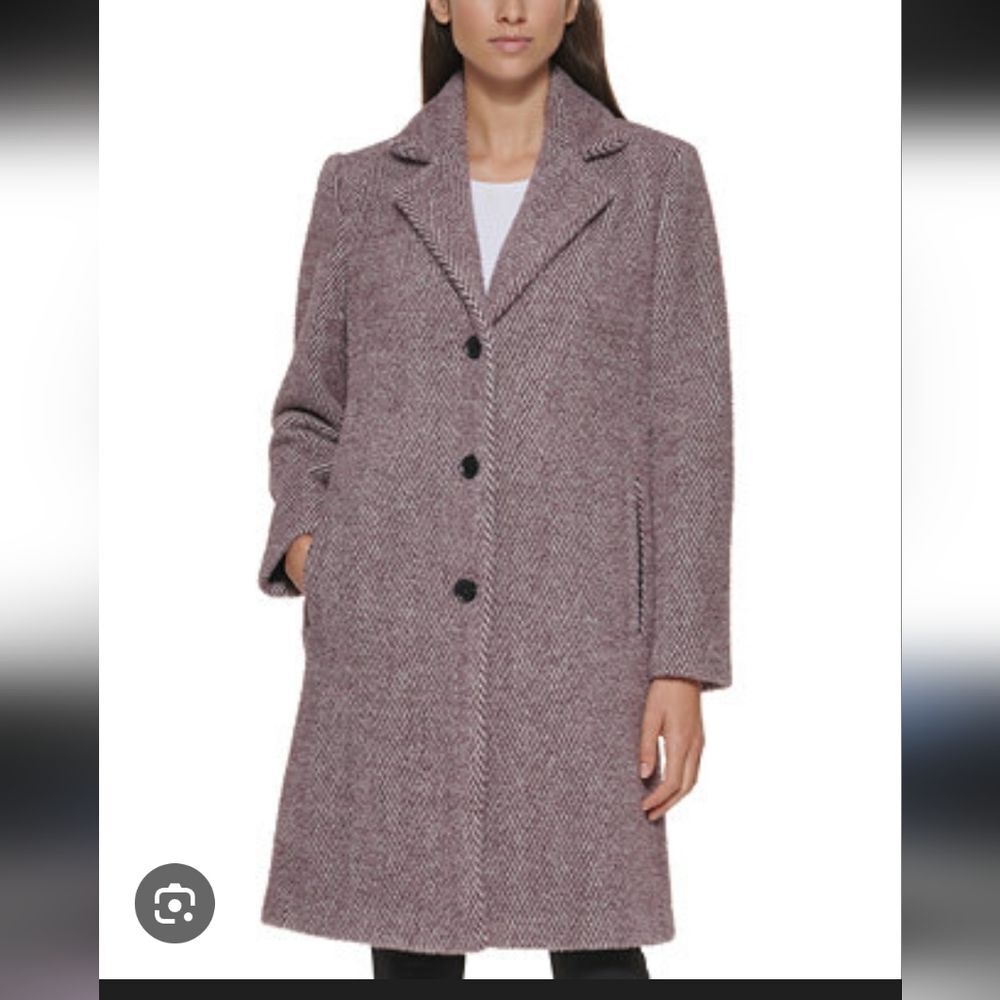 DKNY petite Herringbone soft-touch Walker Coat Size XS Petite NWOT